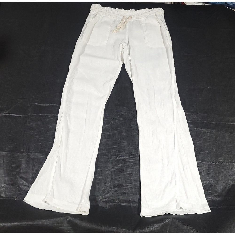 Linen oceanside Wide Leg flare Pants Roxy M sea salt White coastal ethereal